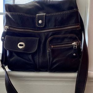 ROOTS Brown Leather Venetian Village Flat Bag,